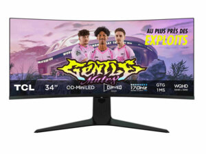 TCL 34R83Q 34" Incurvé WQHD Qled Mini LED Noir et Blanc