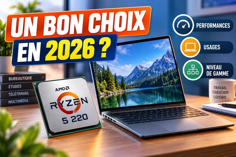 AMD Ryzen 5 220 : performances, usages et niveau de gamme sur PC portable en 2026