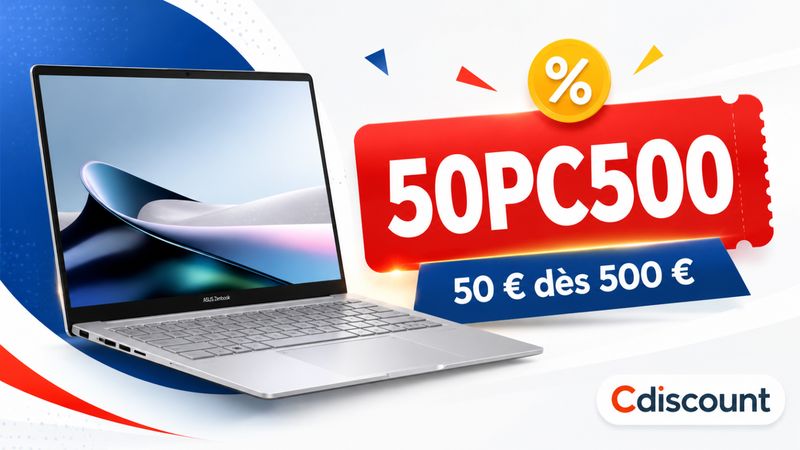 Code Cdiscount 50PC500 : 50 € de remise à vérifier sur un Asus ZenBook 14 OLED
