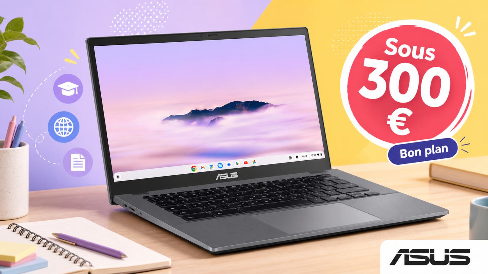 L’Asus Chromebook Plus CX3402CVA-MW0512 passe sous les 300 € : un 14 pouces tactile très tentant pour les cours, le web et la bureautique