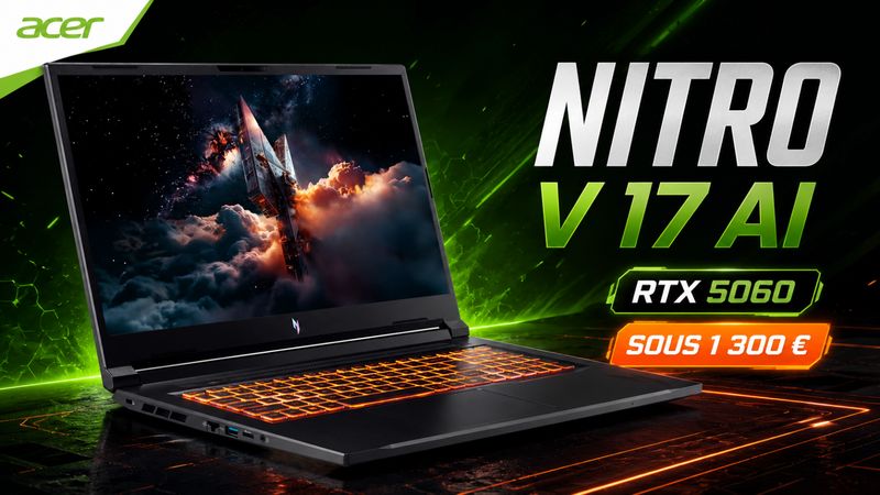 Acer Nitro V 17 AI : le grand PC gamer 17,3 pouces RTX 5060 passe sous les 1 300 €