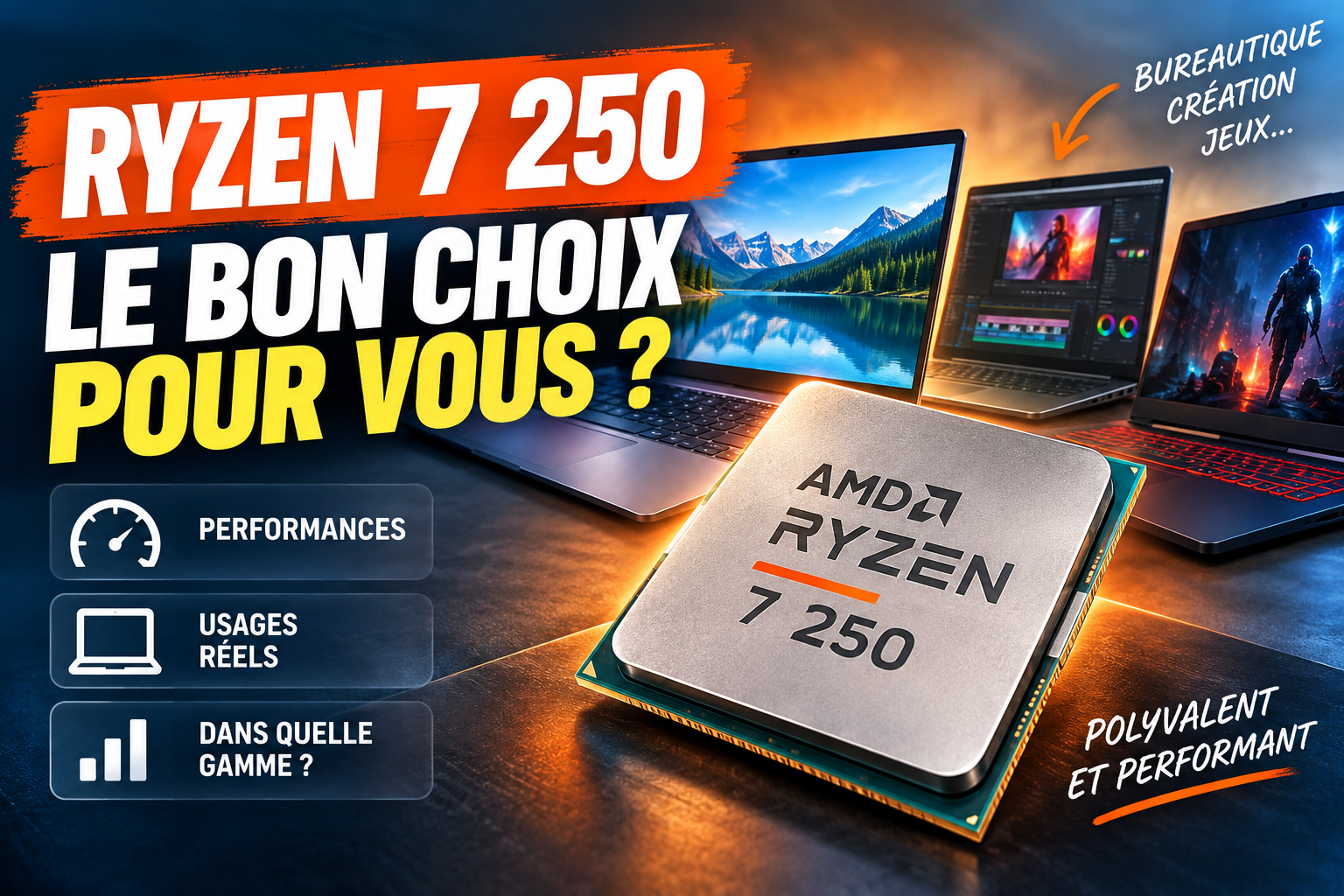 AMD Ryzen 7 250 : performances, usages et niveau de gamme sur PC portable en 2026