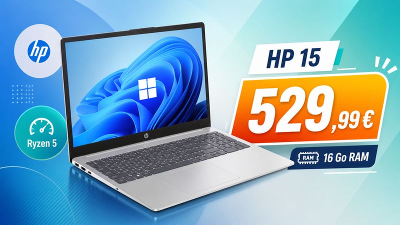 Le HP 15-fc0151nf passe à 529,99 € : un 15,6 pouces Ryzen 5 avec 16 Go de RAM sous les 550 €