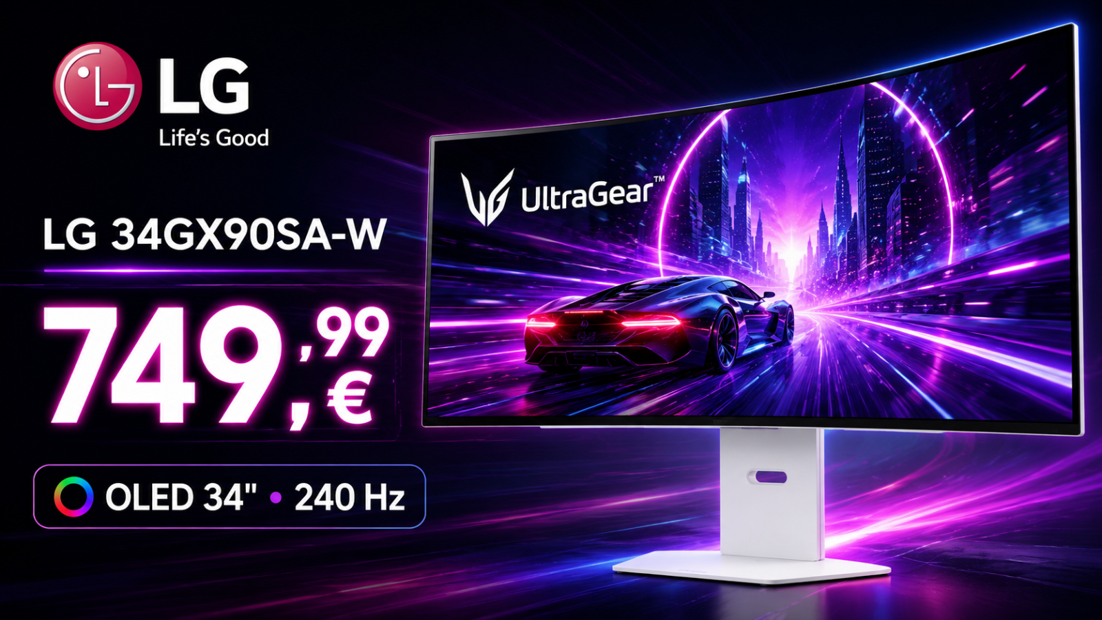 LG 34GX90SA-W : l’écran OLED incurvé 34 pouces 240 Hz tombe à 749,99 €