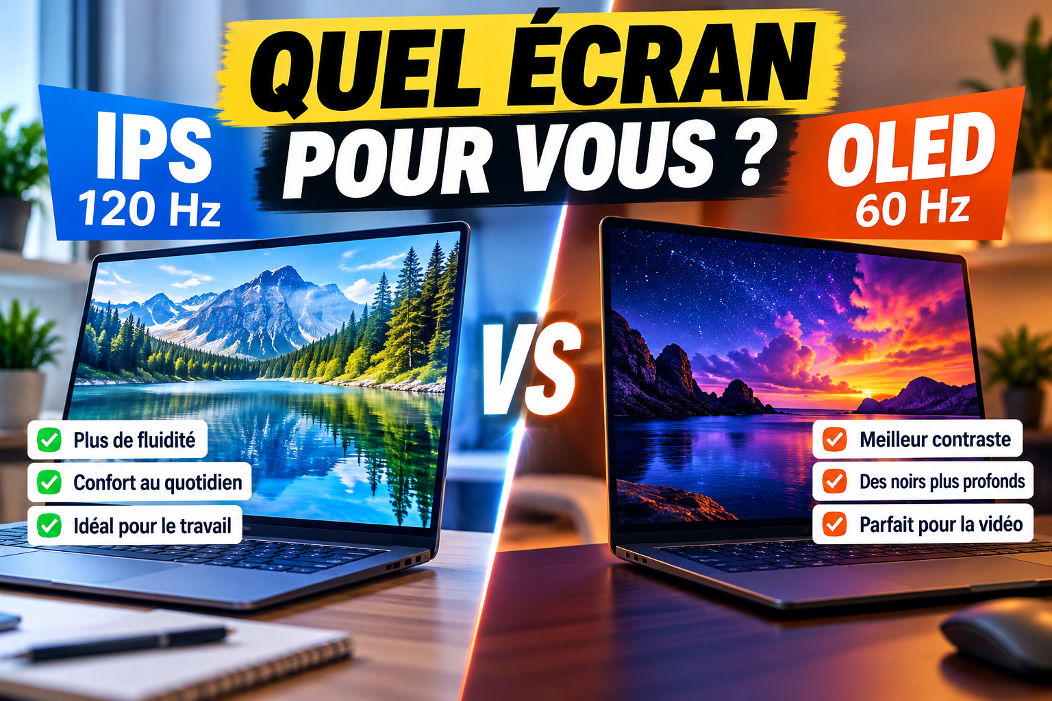 Écran IPS 120 Hz ou OLED 60 Hz : quel choix améliore le plus un portable grand public ?