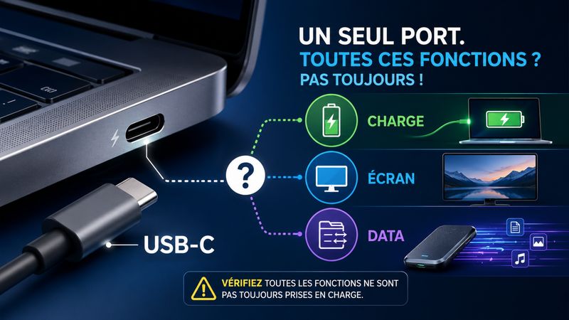 USB-C charge + affichage + data : comment vérifier qu’un port fait vraiment tout ?
