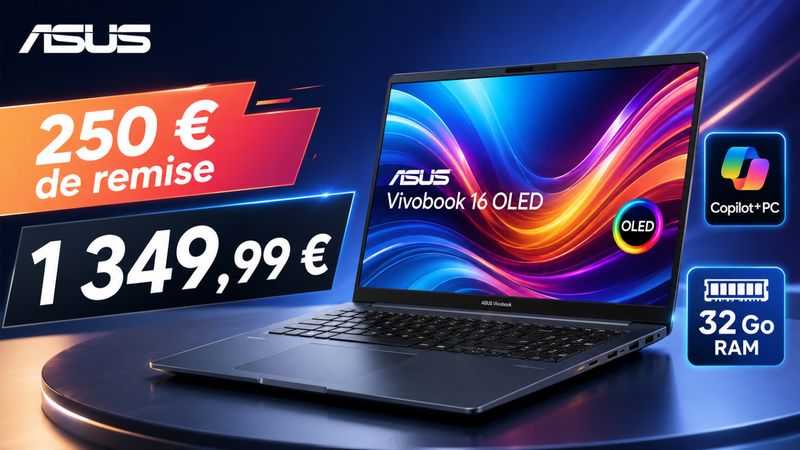 Asus Vivobook 16 OLED à 1 349,99 € : 250 € de remise sur ce Copilot+ PC doté de 32 Go de RAM