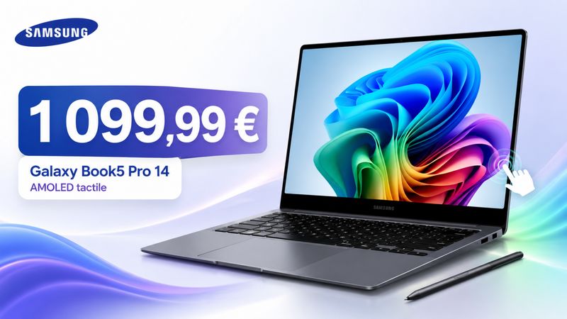 Samsung Galaxy Book5 Pro 14 à 1 099,99 € : l’ultraportable AMOLED tactile passe sous les 1 100 €