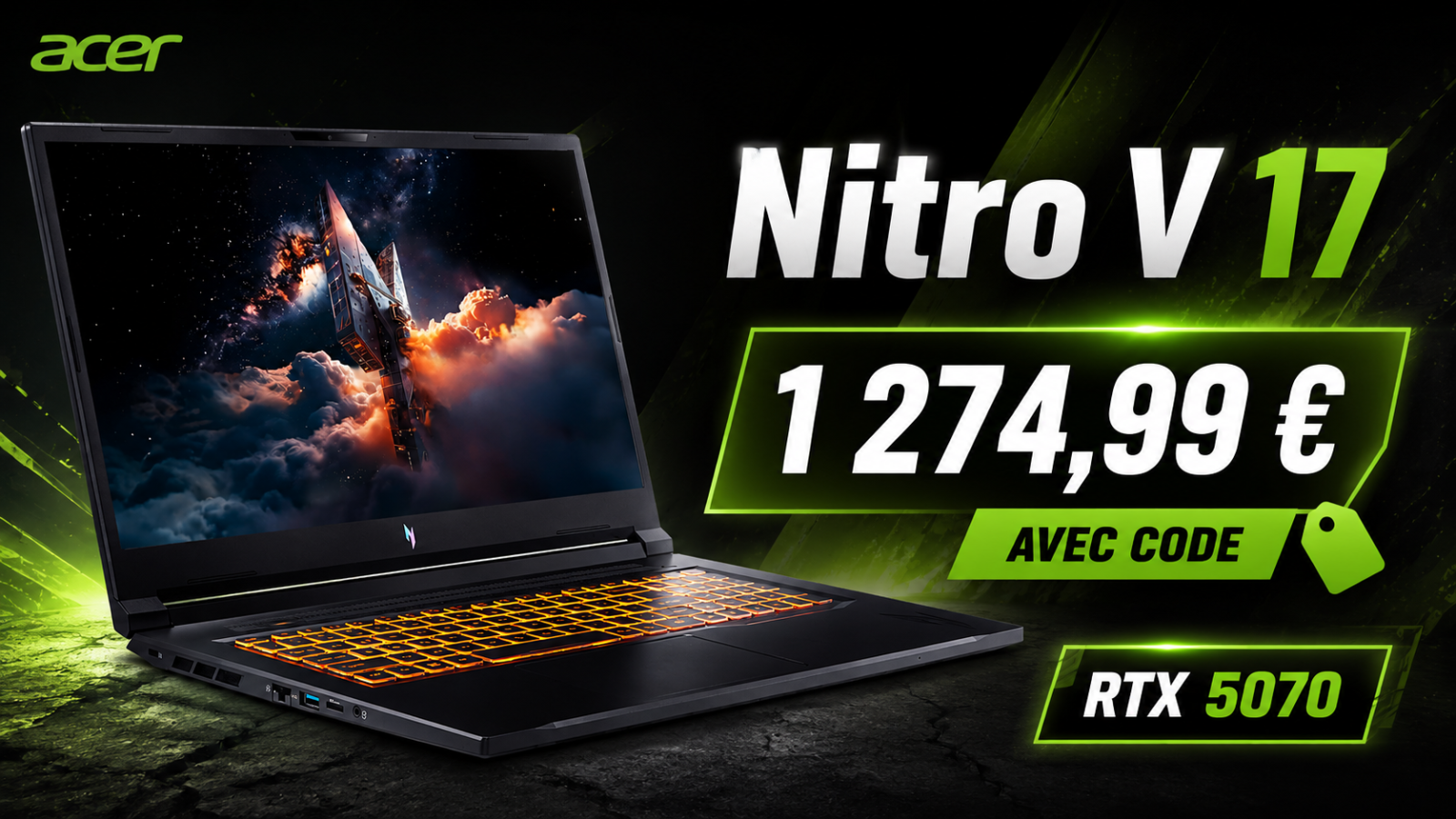 Acer Nitro V 17 AI : le PC portable 17,3 pouces avec RTX 5070 tombe à 1 274,99 € avec code