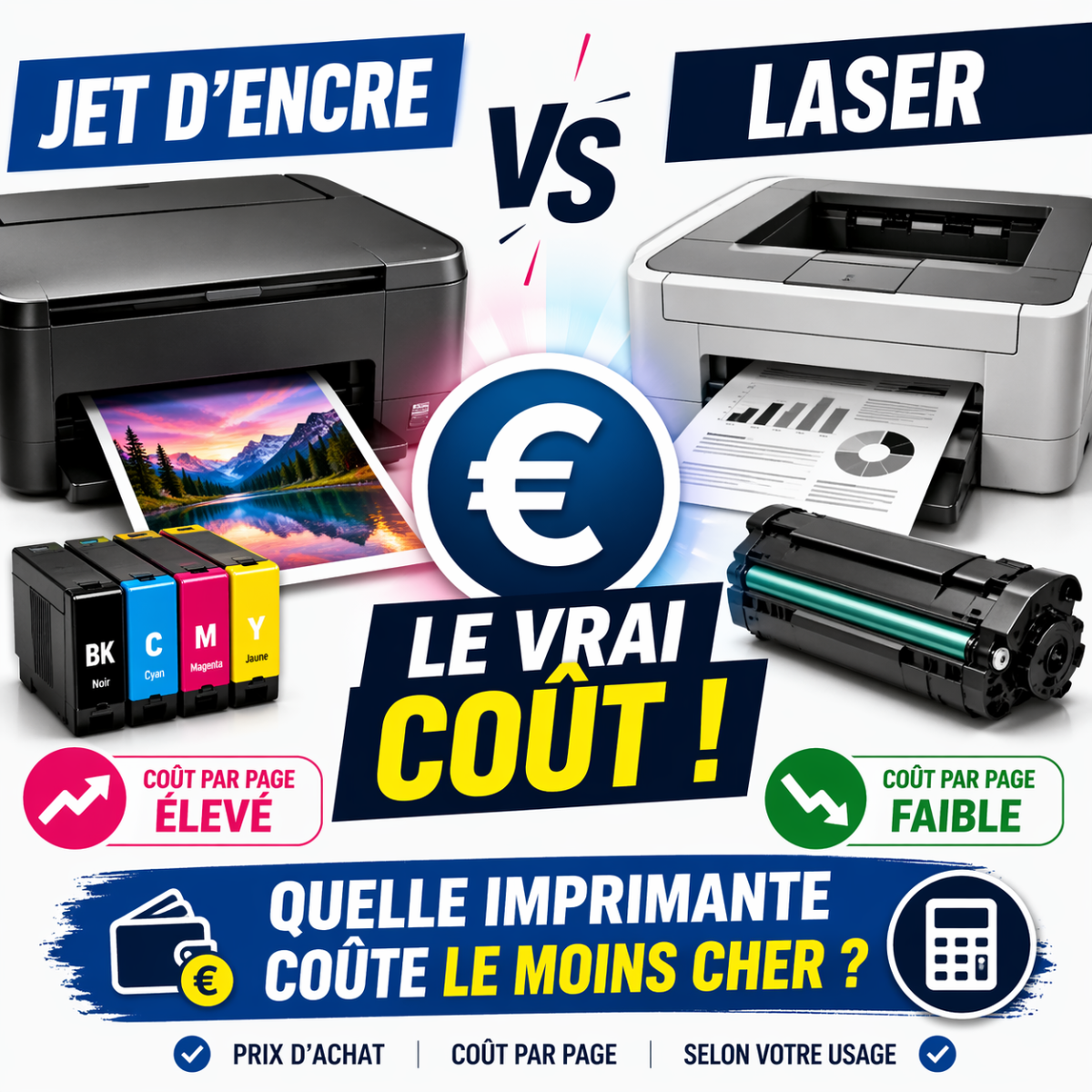 Imprimante laser ou jet d’encre : laquelle coûte vraiment moins cher selon l’usage ?