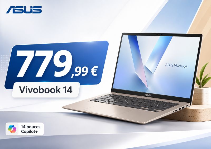 ASUS Vivobook 14 X1407AA-LY001W : le 14 pouces Copilot+ passe à 779,99 € sur l’ASUS Store