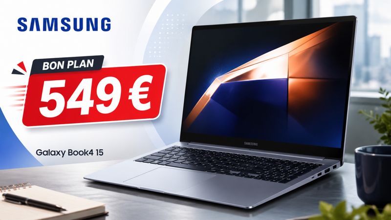 Le Samsung Galaxy Book4 15 tombe à 549 € : un 15,6 pouces fin, sérieux et bien équipé pour travailler