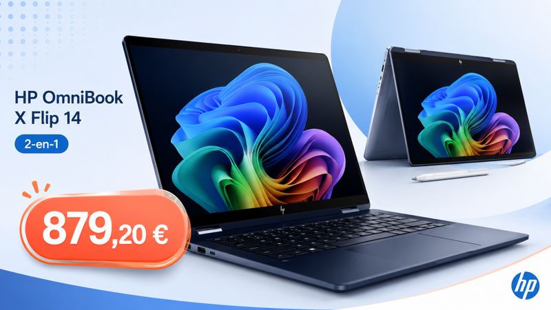Le HP OmniBook X Flip 14 passe à 879,20 € : un PC portable 2-en-1 récent, tactile et bien équipé