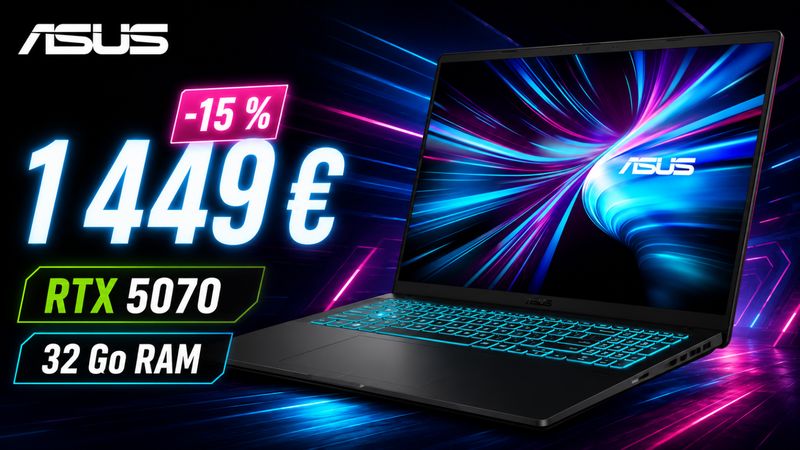 ASUS Gaming V16 : la RTX 5070 et les 32 Go de RAM passent sous les 1 450 €