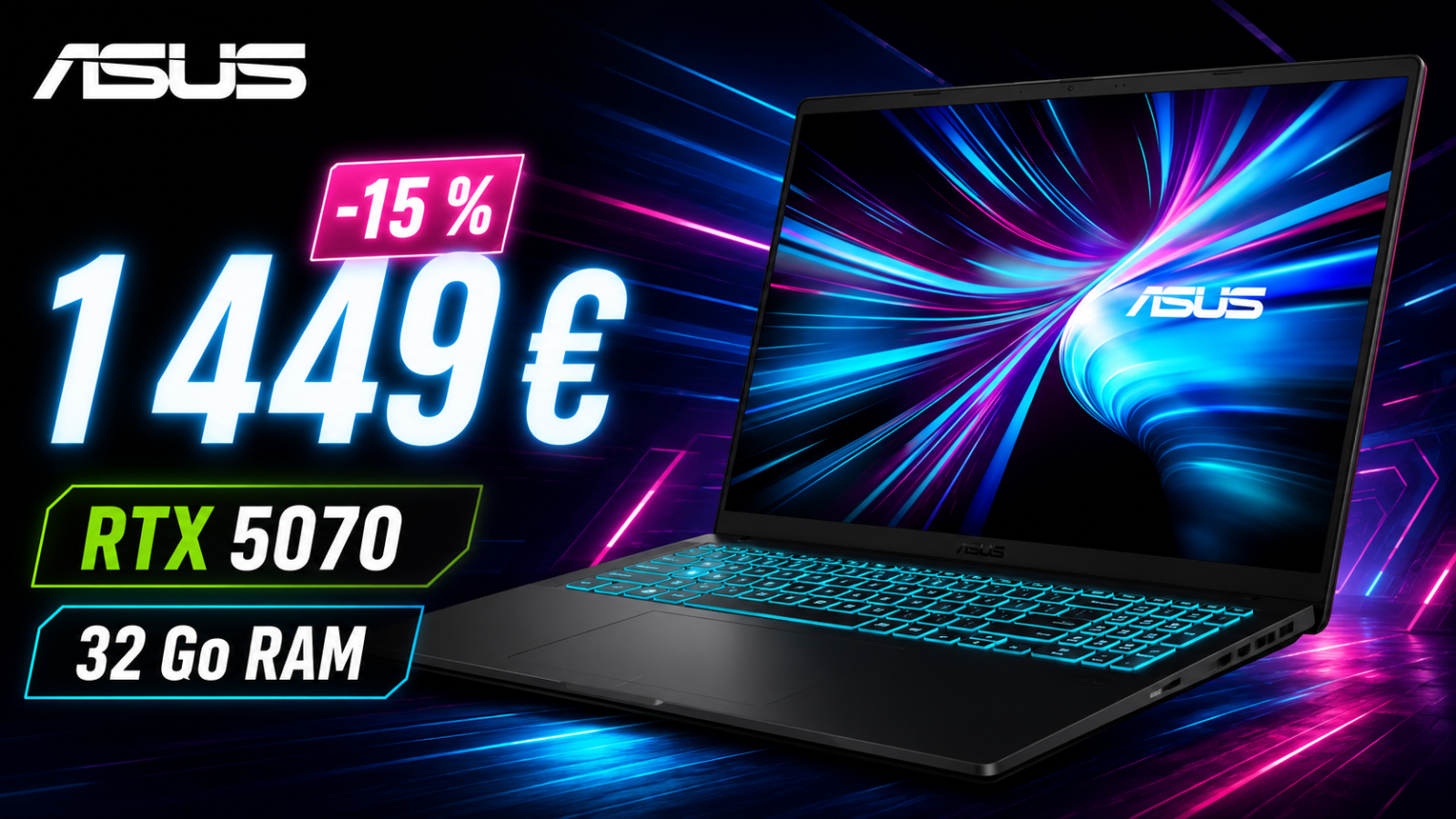 ASUS Gaming V16 : la RTX 5070 et les 32 Go de RAM passent sous les 1 450 €