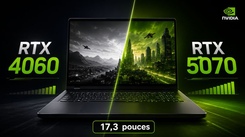 RTX 4060 ou RTX 5070 pour un portable 17,3 pouces : où le surcoût se justifie ?