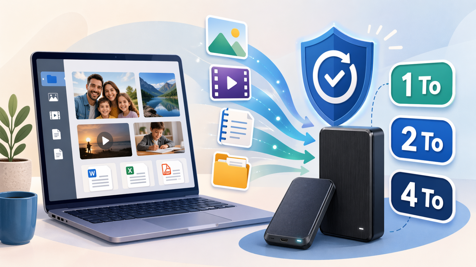 Combien de stockage externe faut-il vraiment pour sauvegarder un PC portable familial ?