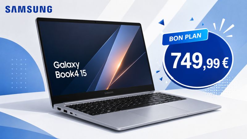 Samsung Galaxy Book4 15 : un PC portable Core i7 bien équipé tombe à 749,99 €