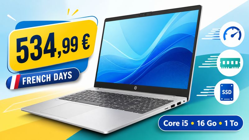 HP 15-fd0122nf : un PC portable 15,6 pouces Core i5, 16 Go de RAM et SSD 1 To à 534,99 € avec le code French Days