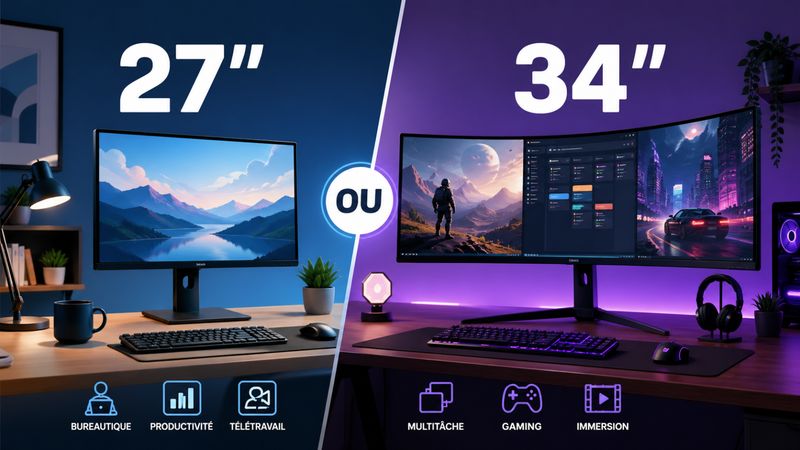 Écran 27 ou 34 pouces : quel format a le plus de sens selon votre usage ?