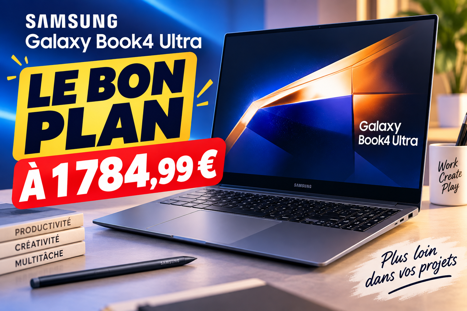 Samsung Galaxy Book4 Ultra 16 : l’AMOLED, 32 Go de RAM et la RTX 4050 tombent à 1 784,99 €