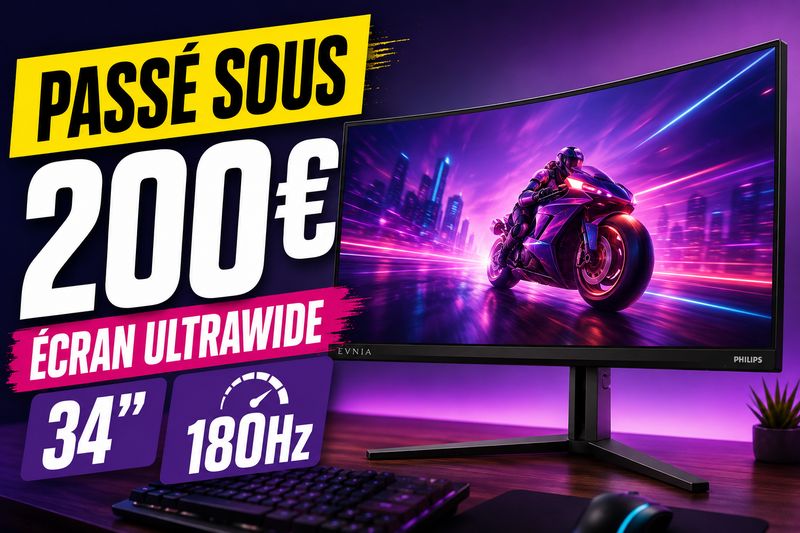 Philips Evnia 34M2C3500L à 189,98 € : le 34 pouces ultrawide 180 Hz passe sous les 200 €