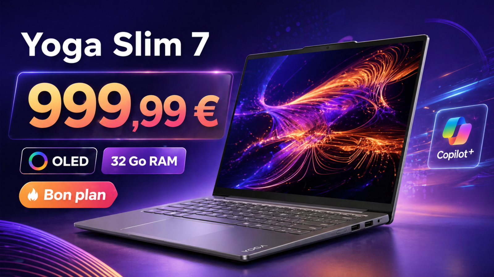 Lenovo Yoga Slim 7 14QNV9 : l’ultraportable OLED Copilot+ passe à 999,99 € avec 32 Go de RAM