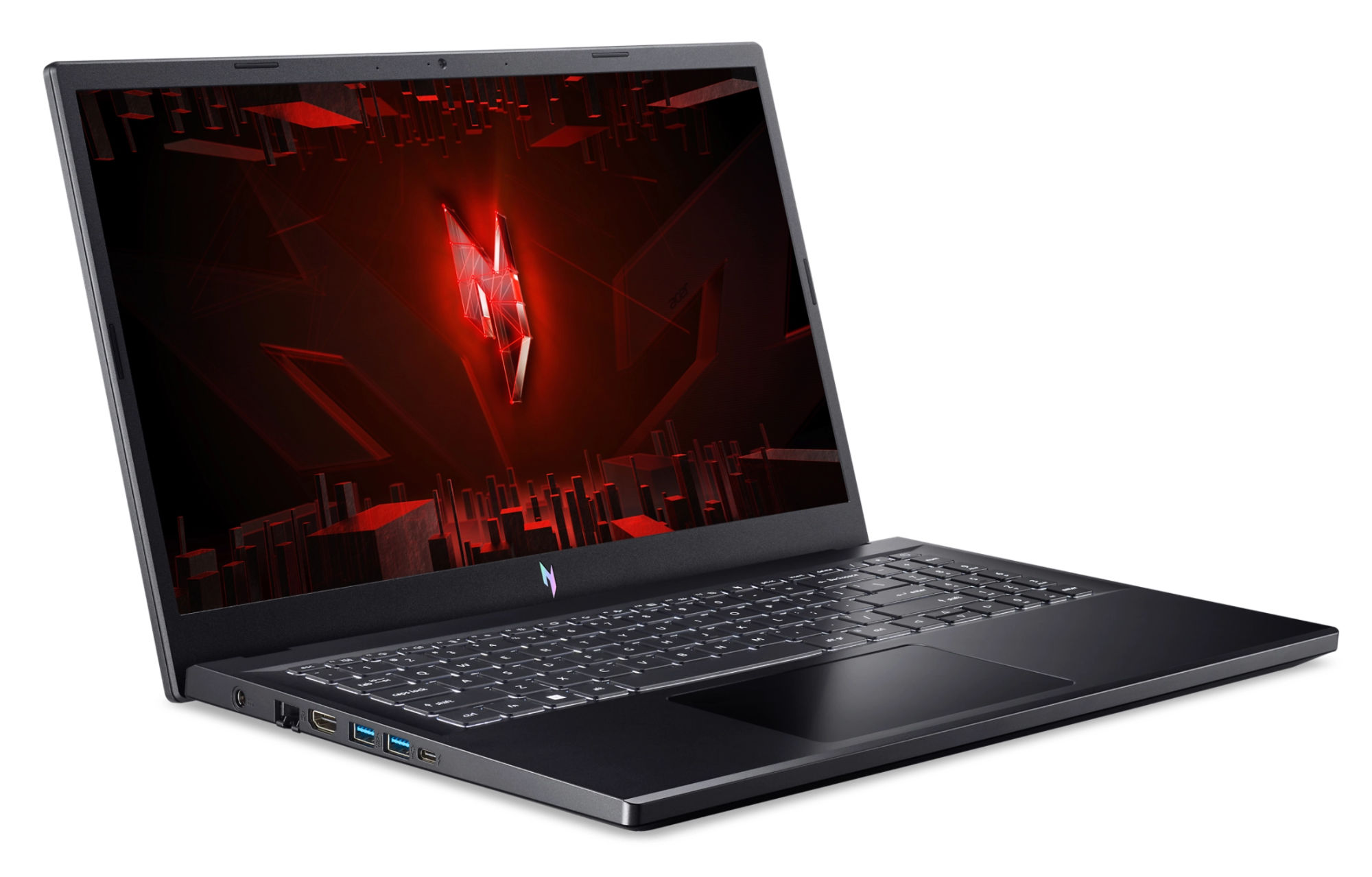 Acer Nitro V 15 ANV15-52-996S vue ouverte de trois quarts Acer Nitro V 15 ANV15-52-996S vue ouverte de trois quarts