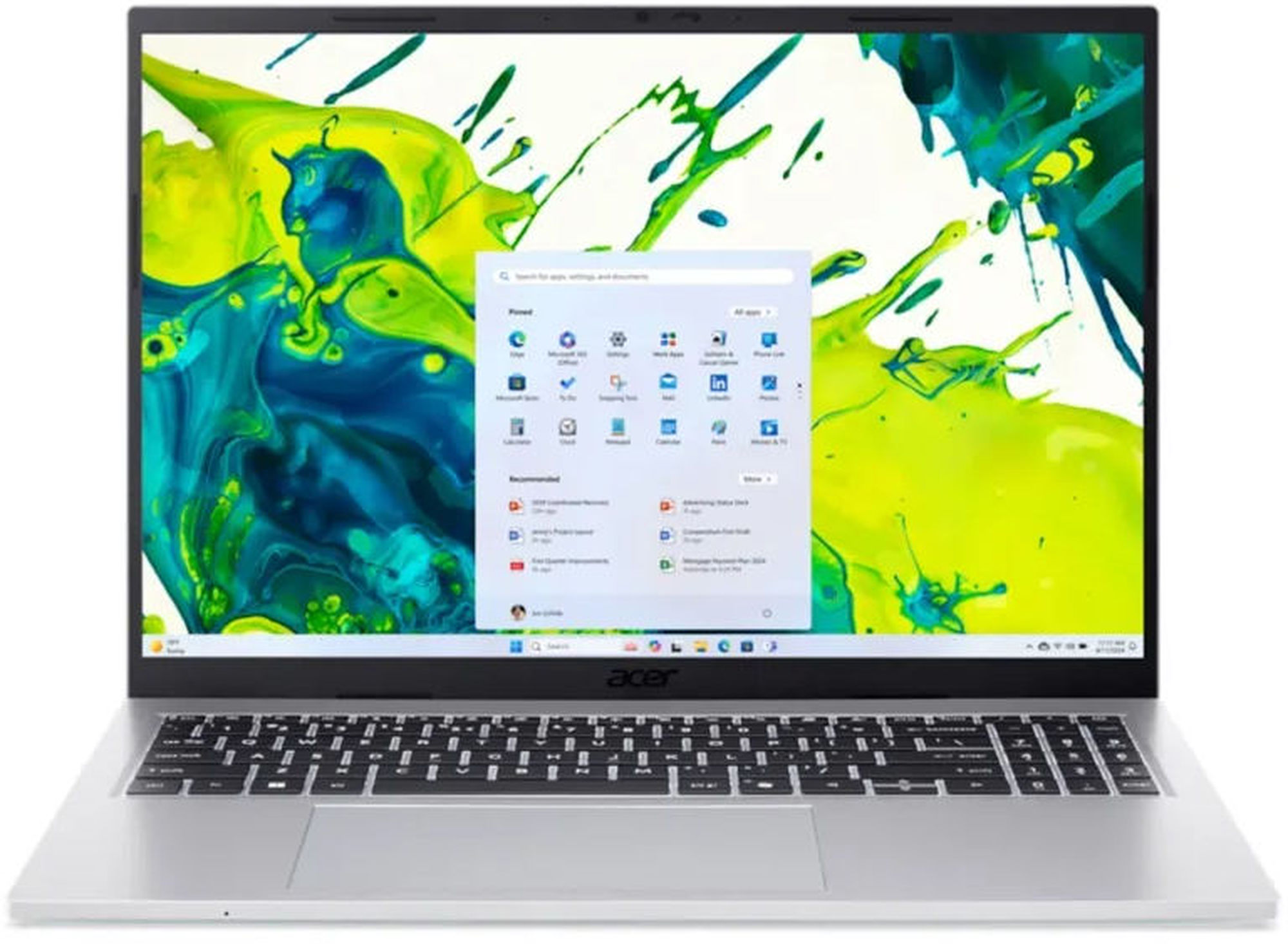 Écran et clavier de l’Acer Aspire Go 16 AG16-71P-92MN Acer Aspire Go 16 AG16-71P-92MN vu de face avec son écran 16 pouces