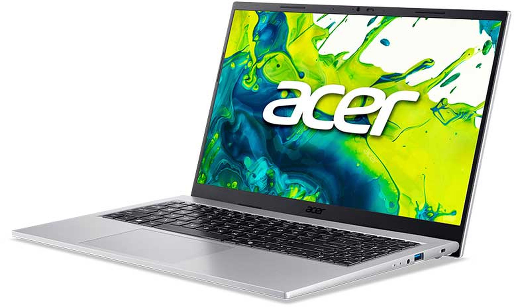 Acer Aspire Go 15 AG15-72P-58KB ouvert en perspective Vue en perspective du portable Acer Aspire Go 15 AG15-72P-58KB ouvert