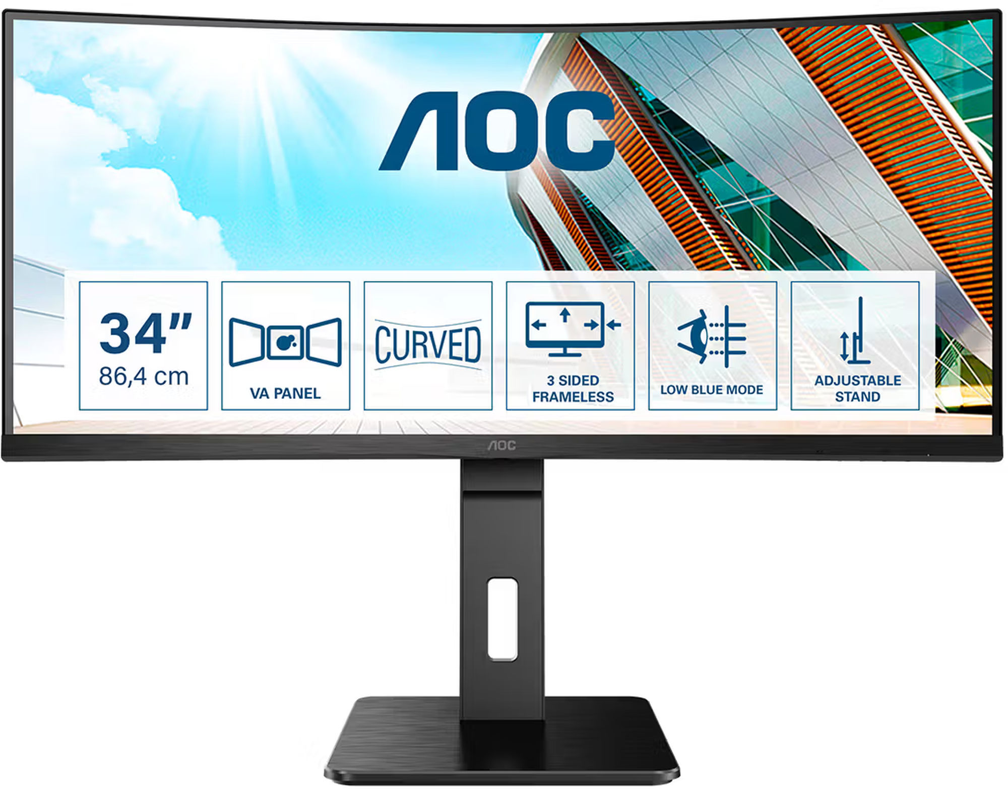 AOC CU34P2A - écran ultrawide incurvé 34" (vue de face) AOC CU34P2A 34 pouces incurvé - vue de face