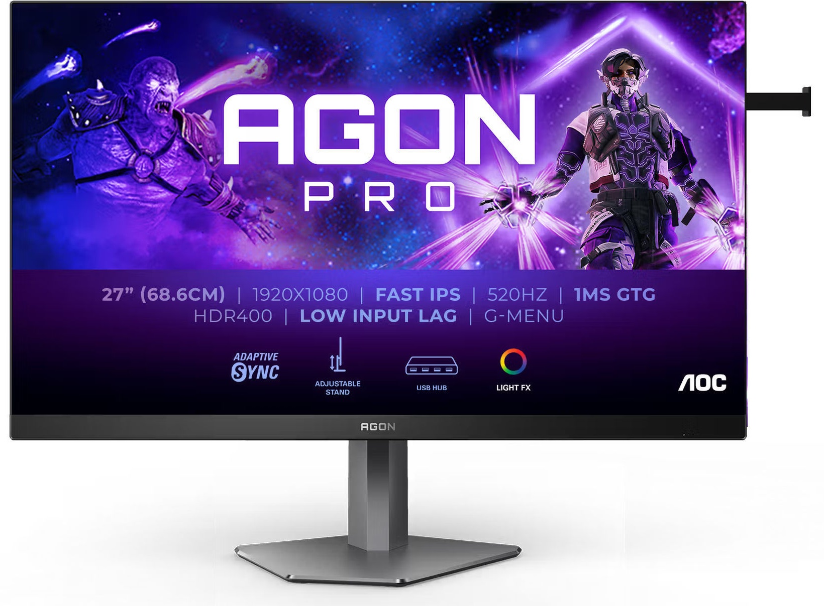 AOC AG276FK - écran PC gamer 27 pouces Full HD 520 Hz (vue de face) Écran PC gamer AOC AG276FK - vue de face