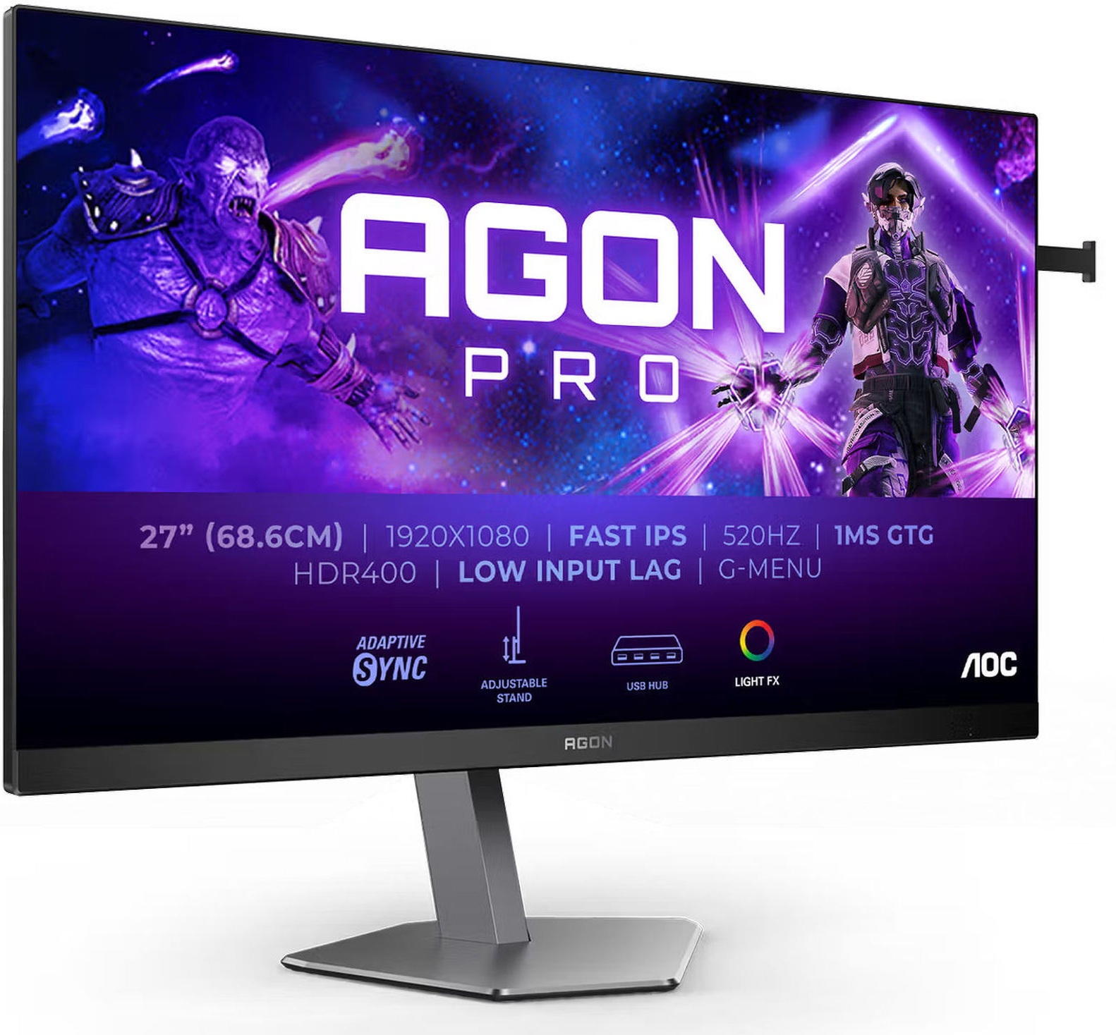 AOC AG276FK - écran eSport 520 Hz (vue de trois quarts) Écran PC gamer AOC AG276FK - vue de trois quarts