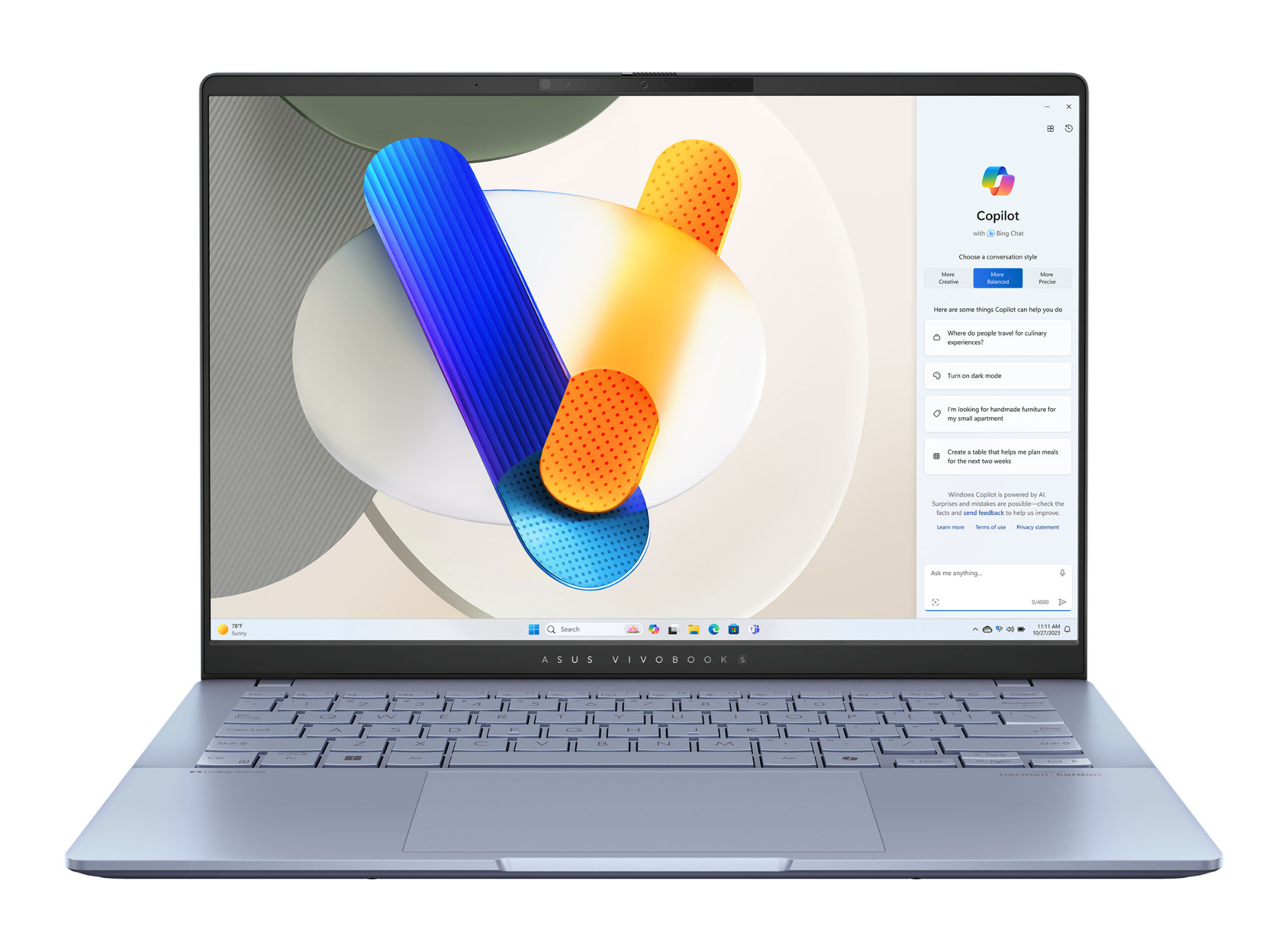 Asus Vivobook S 14 OLED S5406SA-QD246W - affichage OLED Full HD+ Écran OLED de face Asus Vivobook S 14 S5406SA-QD246W