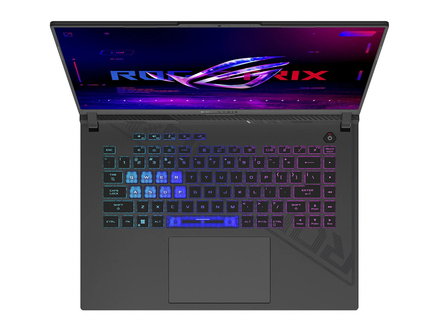 Asus ROG Strix G16 G614PR-RV095 - clavier AZERTY gamer RGB sans pavé numérique Clavier du Asus ROG Strix G16 G614PR-RV095 vu du dessus