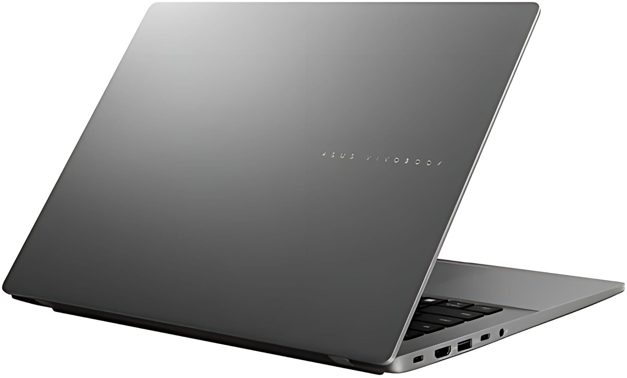 Capot gris sobre du Asus Vivobook 14 M3407KA-PRO-OLED-SF8X adapté à un usage professionnel Arrière du capot gris de l’Asus Vivobook 14 M3407KA-PRO-OLED-SF8X