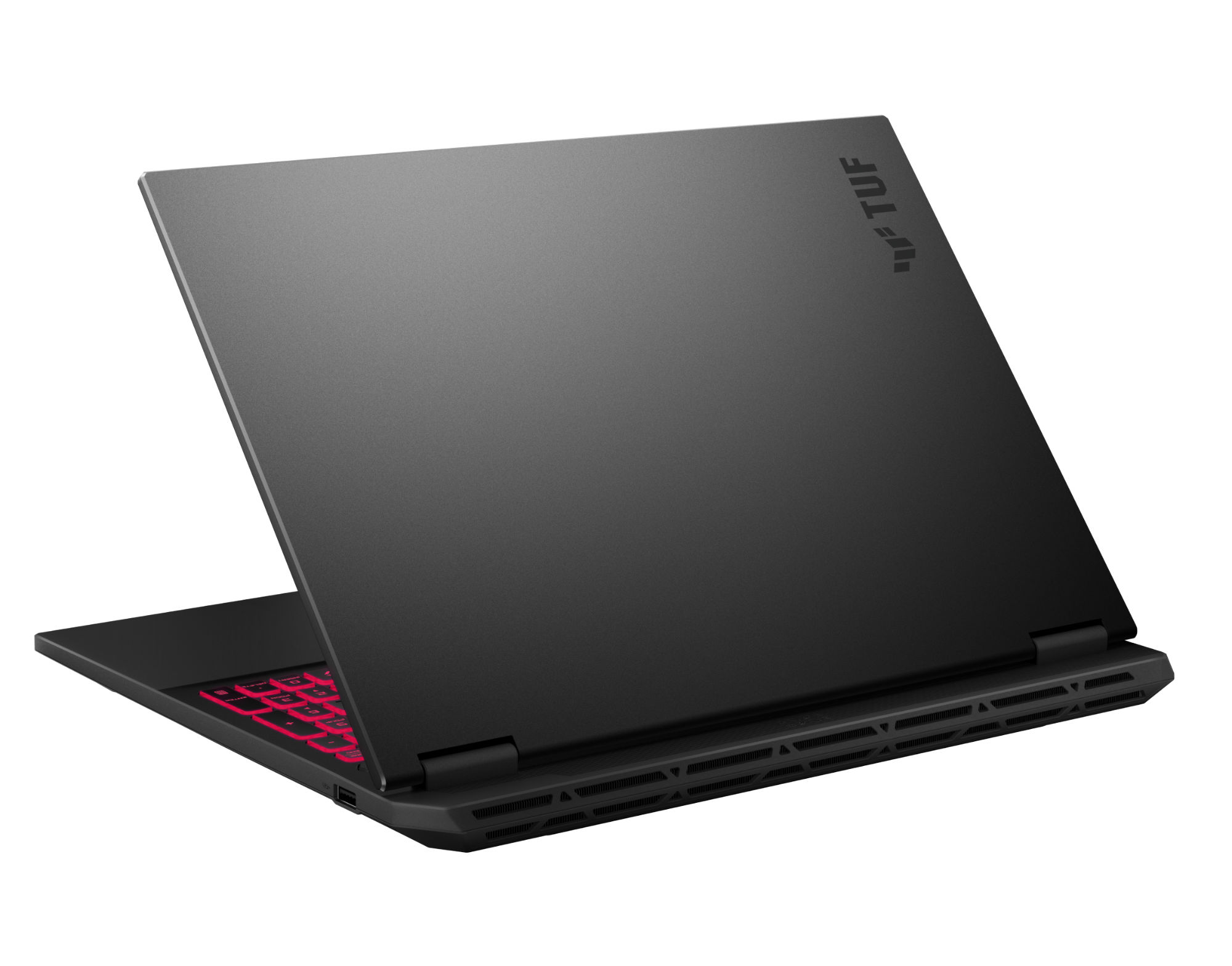 Profil de l’Asus TUF Gaming A16 TUF608UP-RV097W avec ses lignes de ventilation Asus TUF Gaming A16 TUF608UP-RV097W capot fermé vue latérale