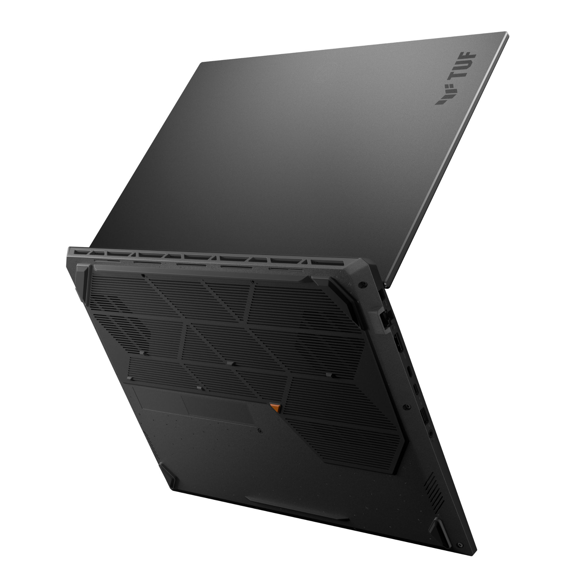 Système de ventilation et dessous du châssis Asus TUF Gaming A16 TUF608UP-RV097W Asus TUF Gaming A16 TUF608UP-RV097W vue du dessous avec grilles de ventilation
