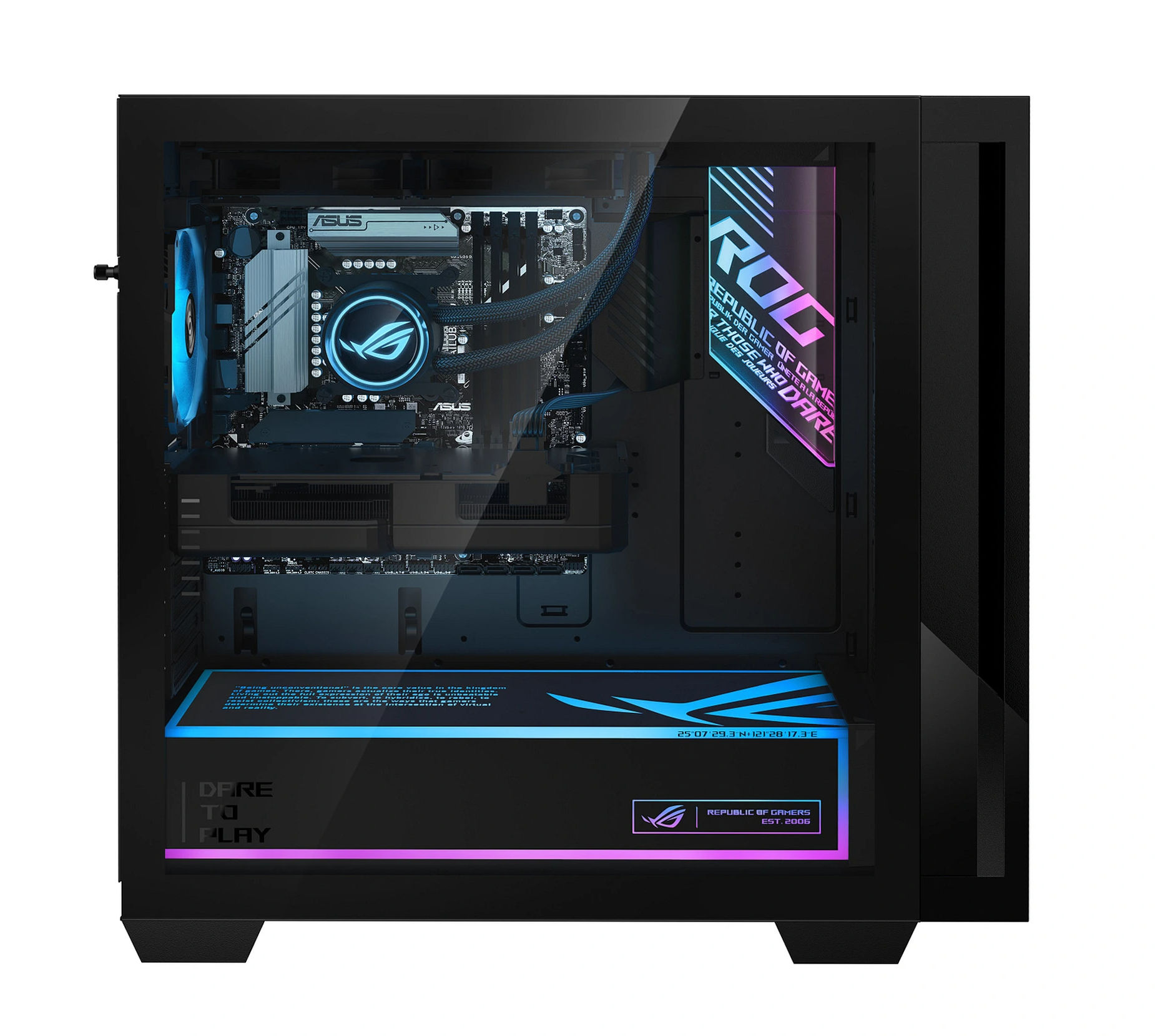Intérieur du Asus ROG GM700TZ-DRFR9700X082W : organisation et éclairage Asus ROG GM700TZ-DRFR9700X082W - vue interne composants