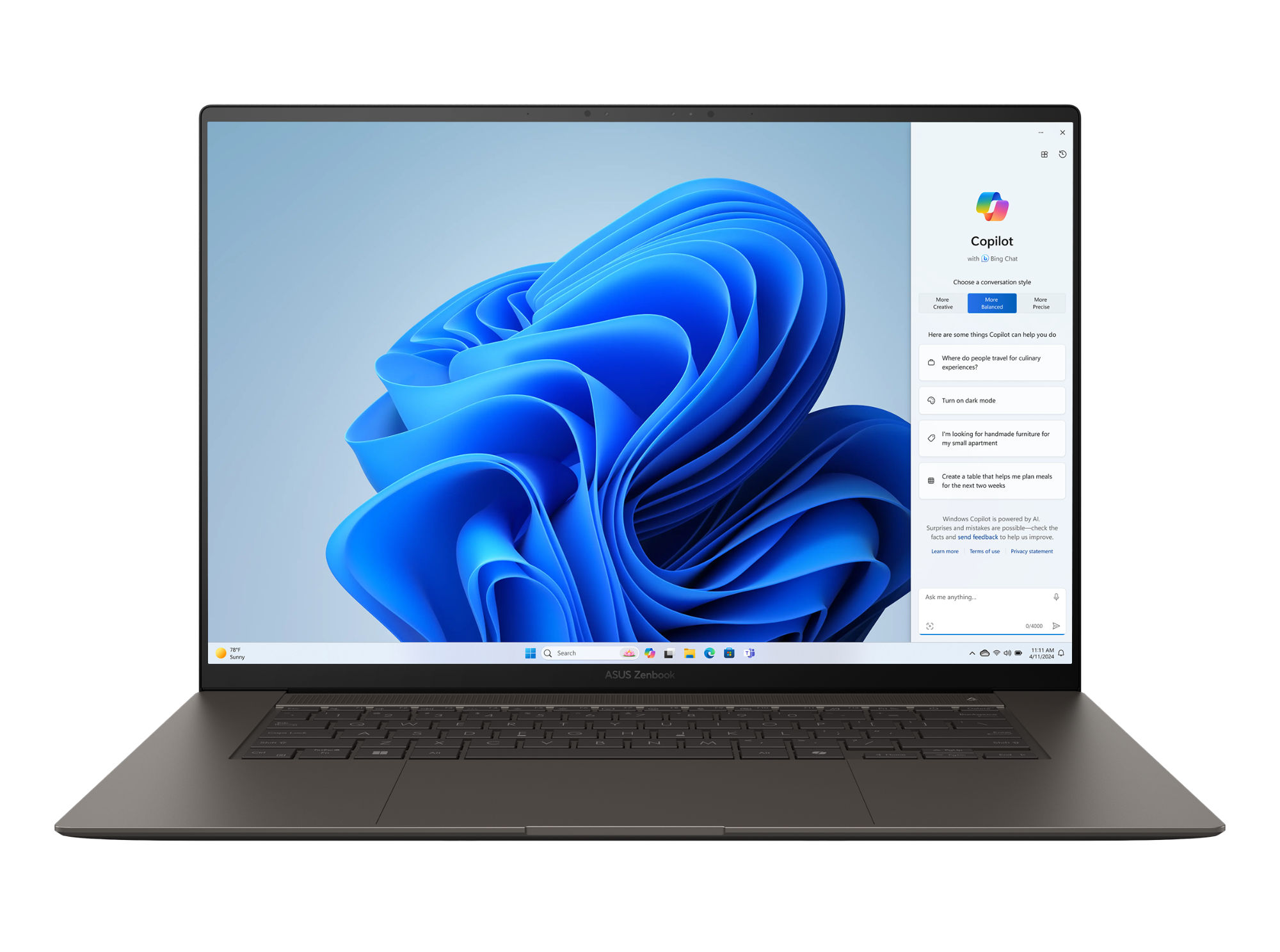 Asus ZenBook S 16 OLED UM5606GA-SS265W - vue de face écran allumé Asus ZenBook S 16 OLED UM5606GA-SS265W - vue de face écran allumé
