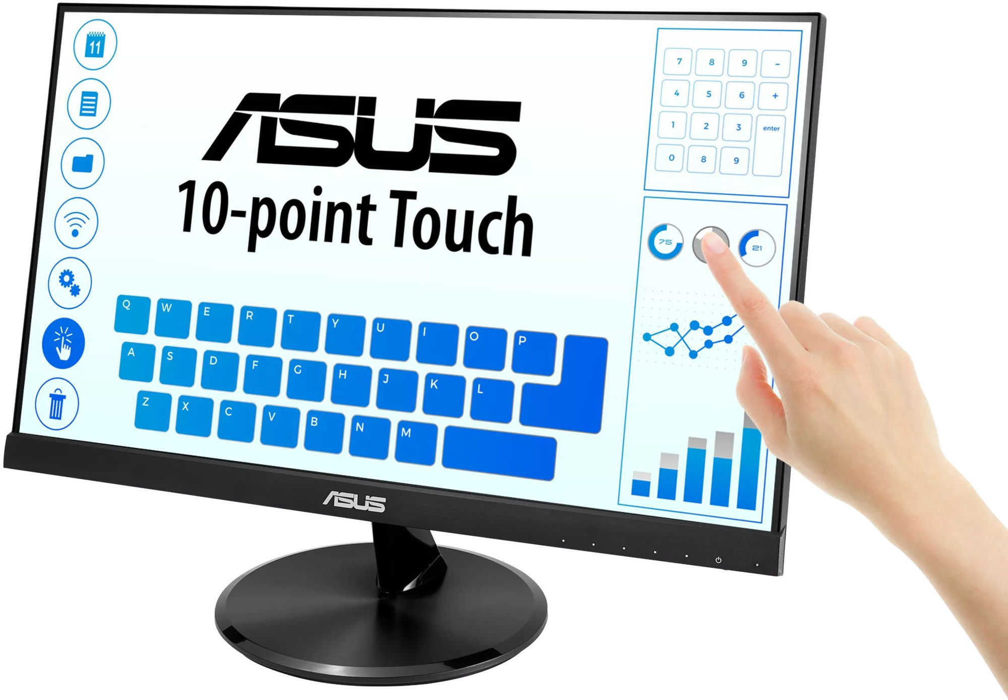 Asus VT229H moniteur tactile 21,5 pouces vue trois quarts Asus VT229H moniteur tactile 21,5 pouces vue trois quarts