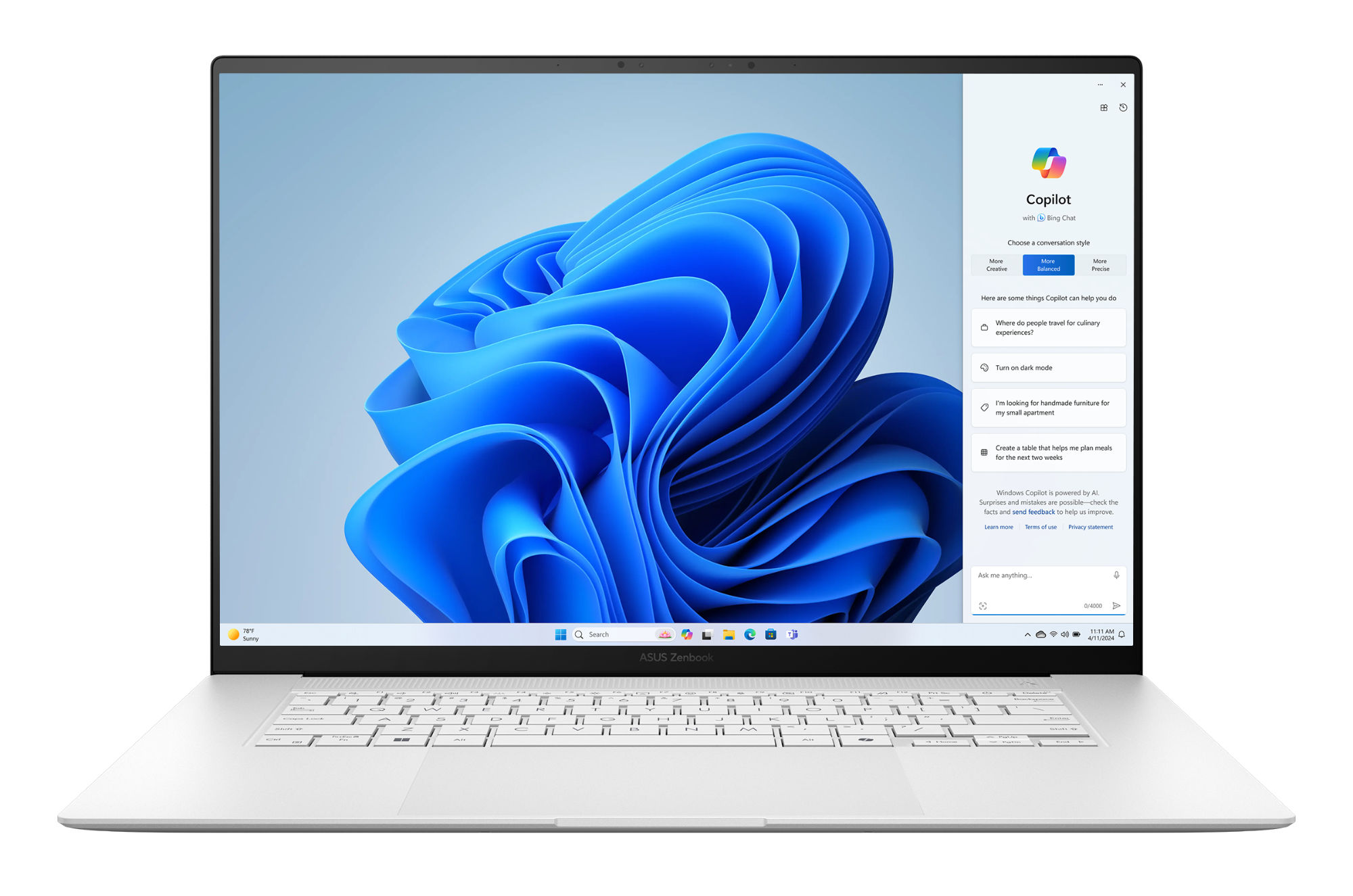 Asus ZenBook S 16 OLED UM5606KA-RJ128W face écran allumé Asus ZenBook S 16 OLED UM5606KA-RJ128W face écran allumé