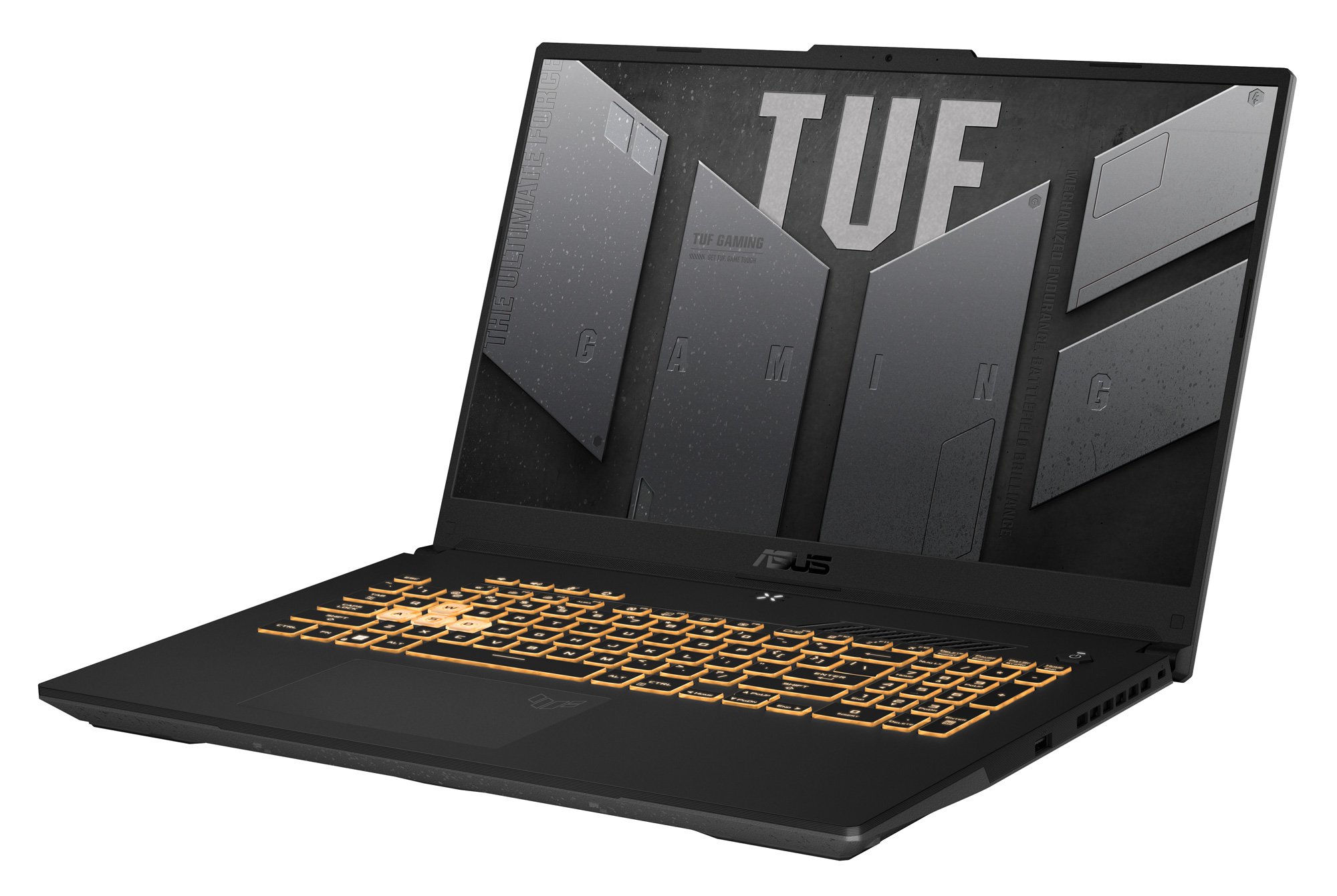 Asus TUF Gaming F17 FX707VJB-HX113W vue latérale ouverte Vue latérale ouverte du Asus TUF Gaming F17 FX707VJB-HX113W
