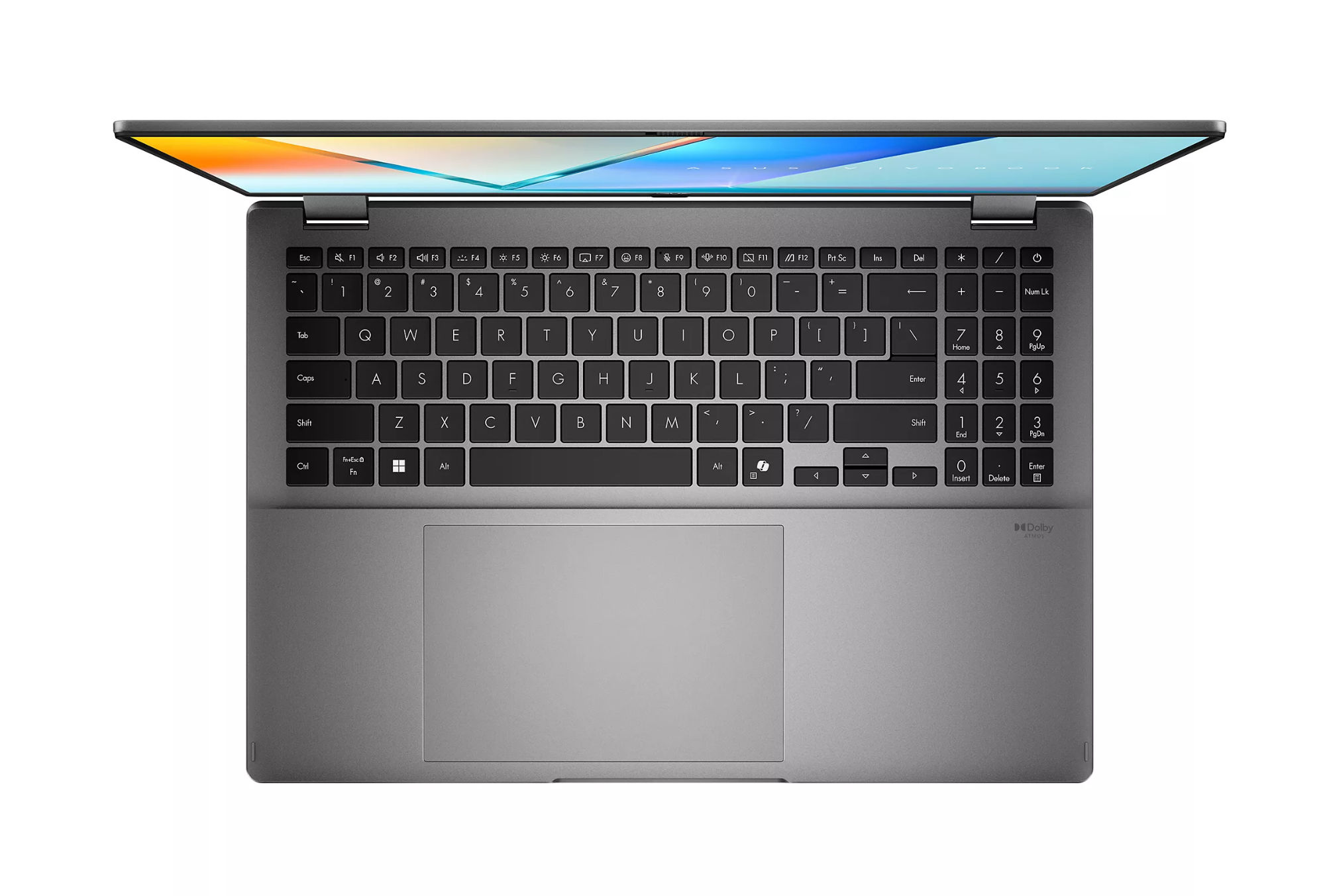 Asus Vivobook FLIP 16 TP3607SA-DRFSI169W vue du clavier et grand pavé tactile Asus Vivobook FLIP 16 TP3607SA-DRFSI169W vue du clavier et grand pavé tactile