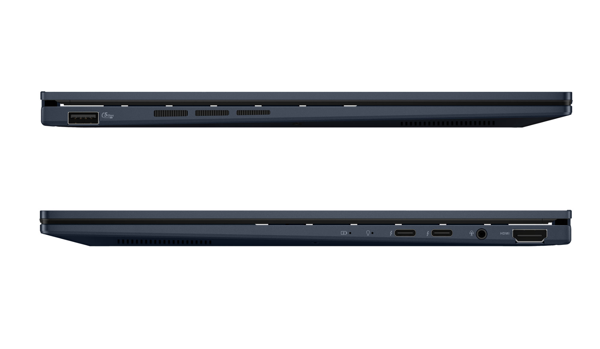 Asus ZenBook 14 OLED UX3405CA-DICQD1121X - connectique latérale Asus ZenBook 14 OLED UX3405CA-DICQD1121X profil et ports USB-C HDMI