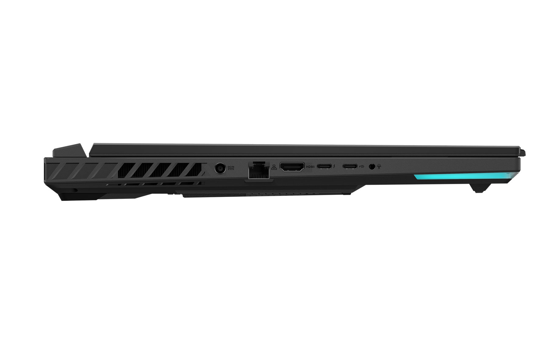 Asus ROG STRIX G18 G814FM-S9064W - connectique gauche Asus ROG STRIX G18 G814FM-S9064W connectique gauche avec HDMI Ethernet USB-C et alimentation