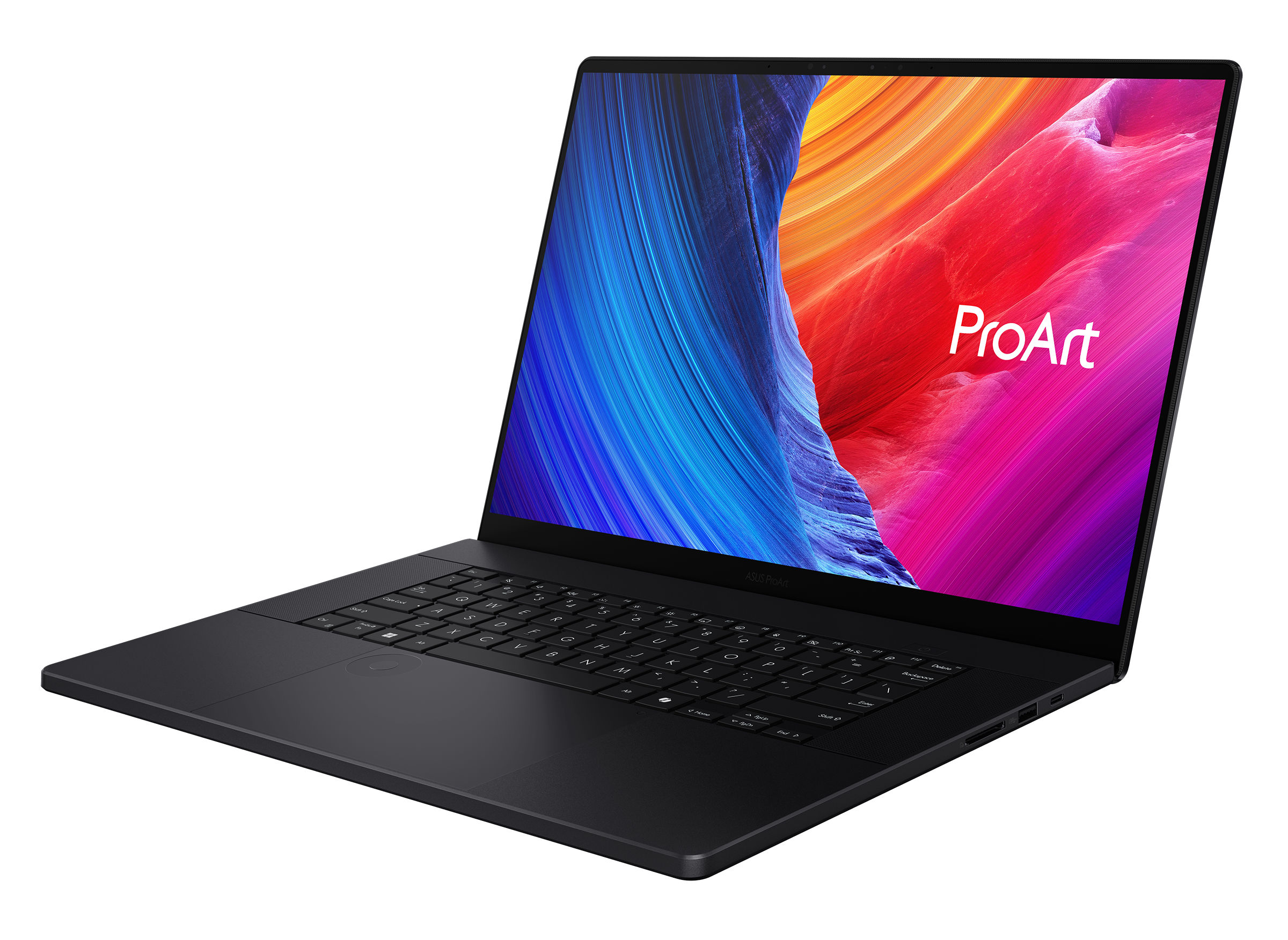Asus ProArt P16 OLED H7606WP-DICSR123X vue en perspective Asus ProArt P16 OLED H7606WP-DICSR123X vue ouverte en perspective