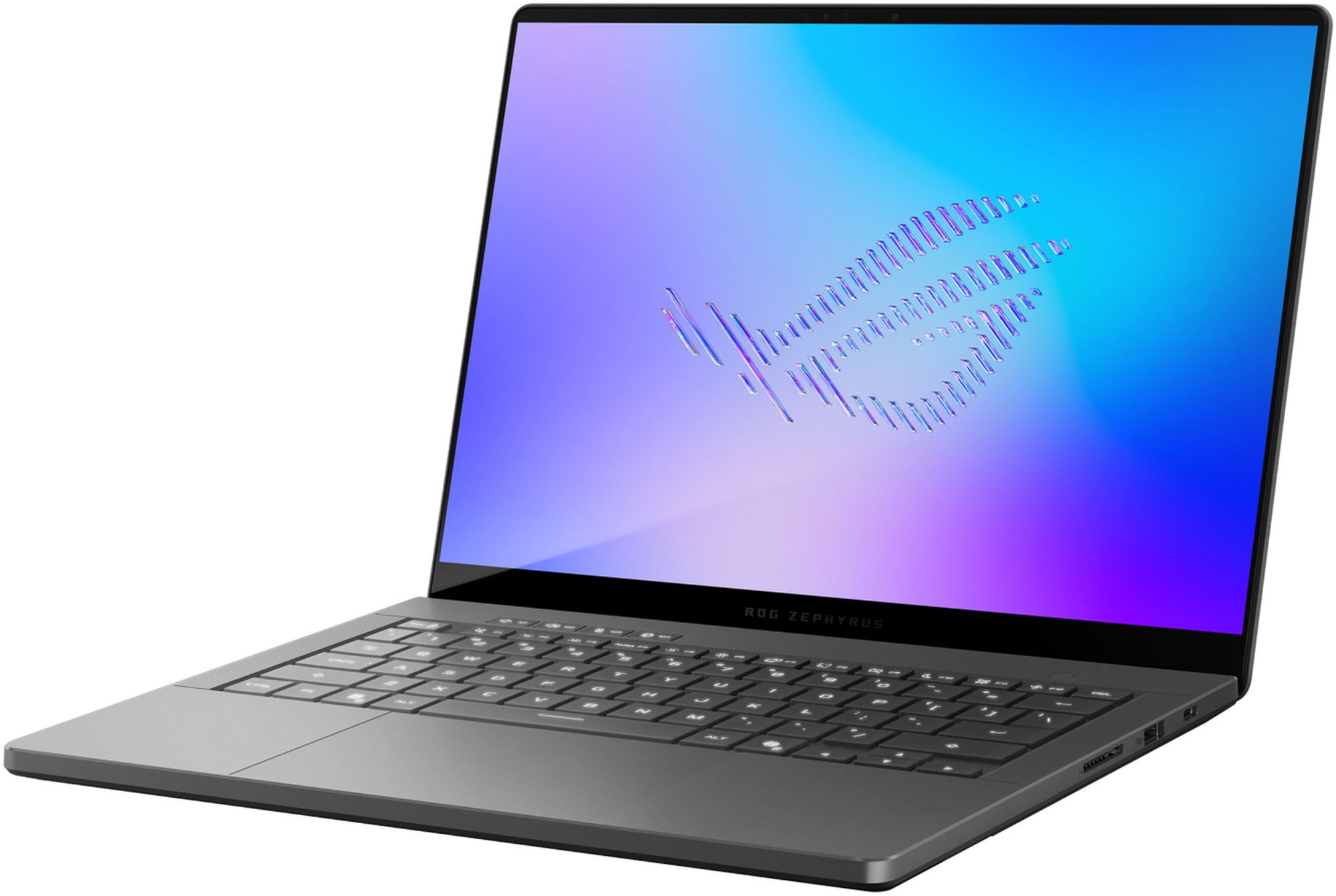 Asus ROG Zephyrus G14 (2026) GU405AW-DR9W vue diagonale clavier et écran Asus ROG Zephyrus G14 (2026) GU405AW-DR9W vue diagonale clavier et écran