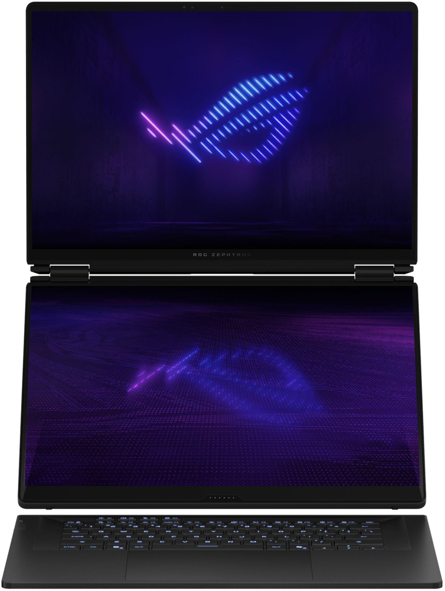 Asus ROG Zephyrus Duo 16 GX651AR-DR0W vue de face avec écran OLED tactile Asus ROG Zephyrus Duo 16 GX651AR-DR0W vue de face avec écran OLED tactile