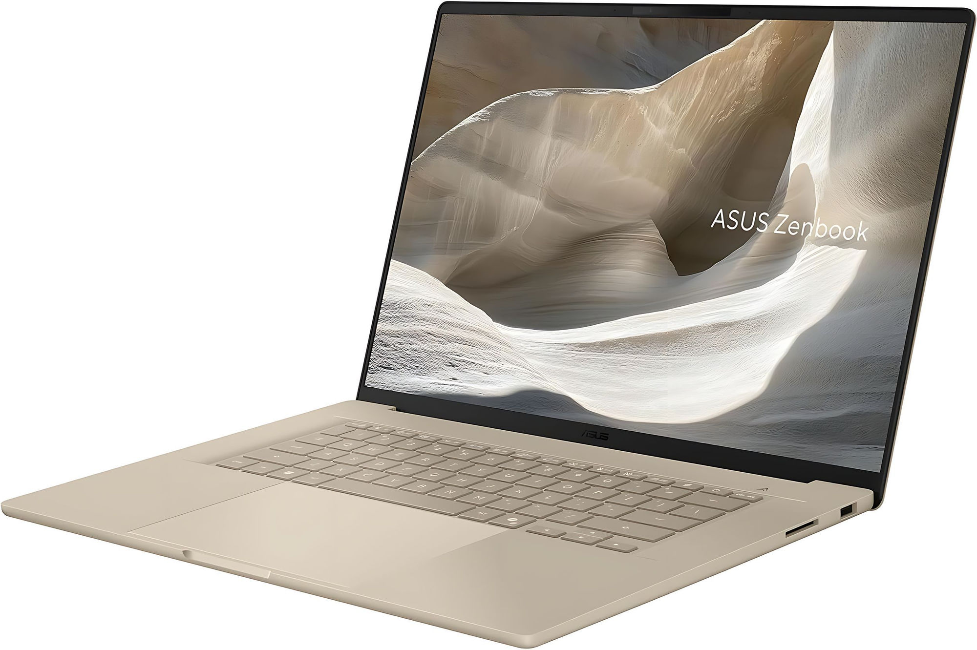 Asus Zenbook A16 UX3607OA-SQ005W - châssis sable Asus Zenbook A16 UX3607OA-SQ005W vue inclinée du châssis sable